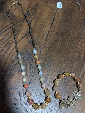 Multicolor Stone Bead Necklace and Bracelet Set
